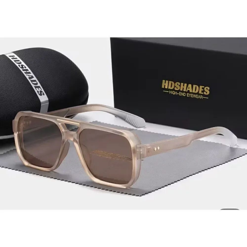 HDShades Unisex Aviator Sunglasses Brown or Black w/ Case Sporty Square Frame